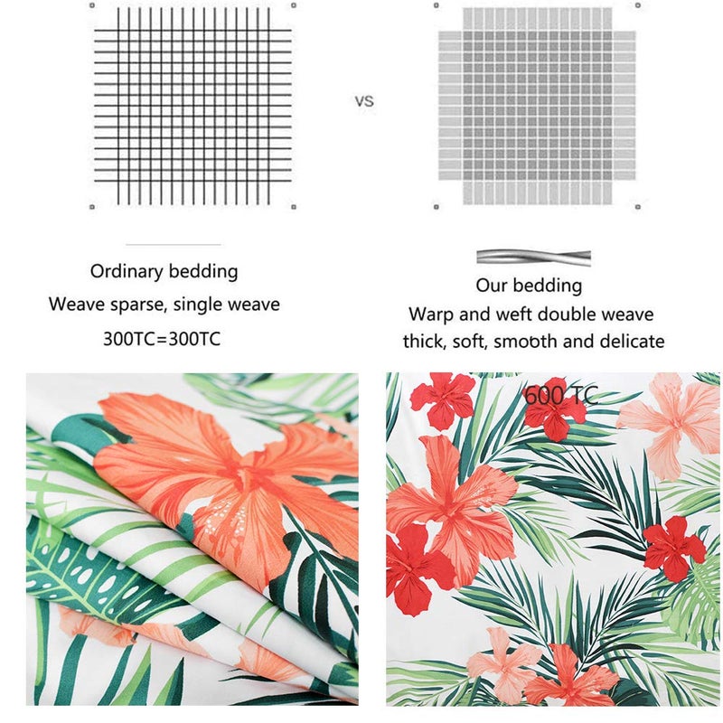 FADFAY Green Floral Sheets Queen Size 100% Cotton Floral Bed Sheet Ultra Soft Tropical Bedding Banana Palm Leaves Top Sheet Hawaiian Deep Pocket Fitted Sheet 4-Pieces - Image 4